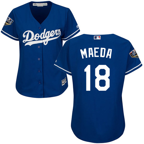 Los Angeles Dodgers #18 Kenta Maeda Blue Alternate 2018 World Series Women's Stitched Jersey Womens