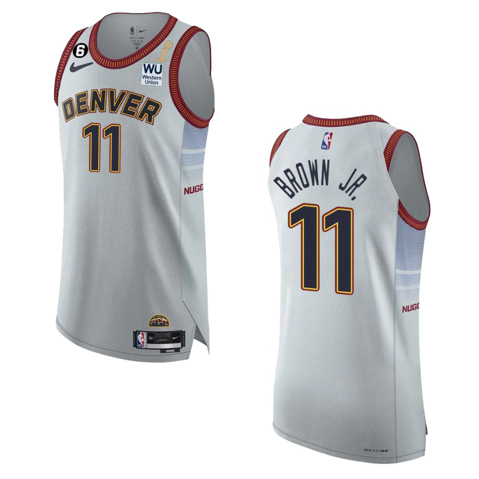 Denver Nuggets #11 Bruce Brown Jr. Silver 2023 Finals Champions Authentic Jersey - City Edition