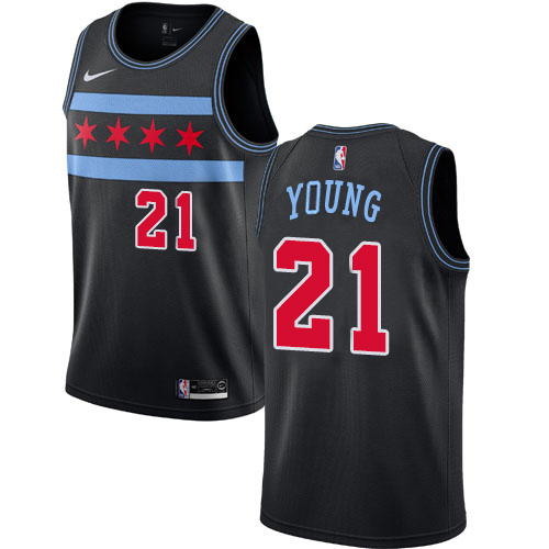 Chicago Bulls #21 Thaddeus Young Black Swingman City Edition 2018/19 Jersey Mens