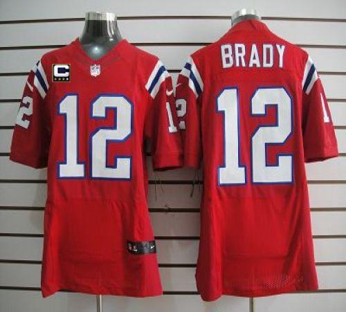 Patriots #12 Tom Brady Red Alternate With C Patch Men's Stitched Elite Jersey