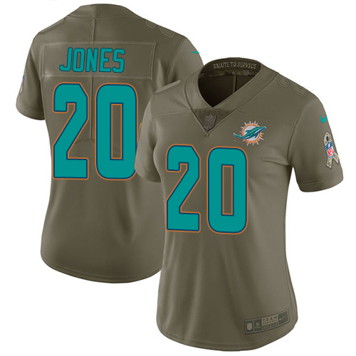 Miami Dolphins #20 Reshad Jones Olive Women's Stitched Limited 2017 Salute to Service Jersey Womens