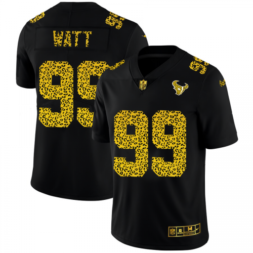 Houston Houston Texans #99 J.J. Watt Men's Leopard Print Fashion Vapor Limited Jersey Black Men's