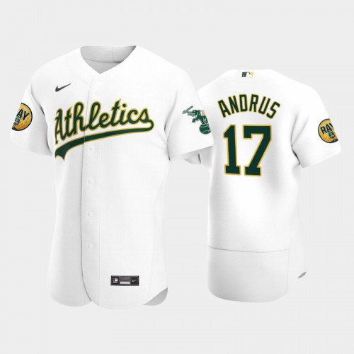 Oakland Oakland Athletics #17 Elvis Andrus Men's 2022 Ray Patch Authentic Home White Jersey Men's