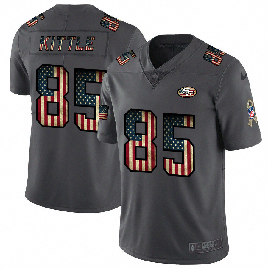 San Francisco 49ers #85 George Kittle 2018 Salute To Service Retro USA Flag Limited Jersey