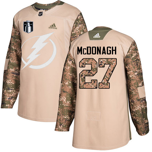 Adidas Tampa Bay Lightning #27 Ryan McDonagh Camo Authentic 2022 Stanley Cup Final Patch Veterans Day Stitched Jersey Men's