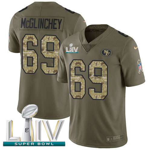 San Francisco 49ers #69 Mike McGlinchey Olive/Camo Super Bowl LIV 2020 Youth Stitched Limited 2017 Salute To Service Jersey Youth