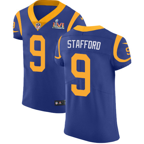 Rams #9 Matthew Stafford Royal Blue Alternate Super Bowl LVI Patch Men's Stitched Vapor Untouchable Elite Jersey