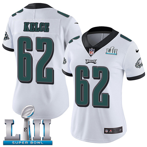 Eagles #62 Jason Kelce White Super Bowl LII Women's Stitched Vapor Untouchable Limited Jersey