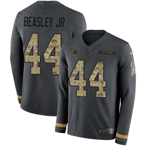 Tennessee Titans #44 Vic Beasley Jr Anthracite Salute to Service Youth Stitched Limited Therma Long Sleeve Jersey Youth