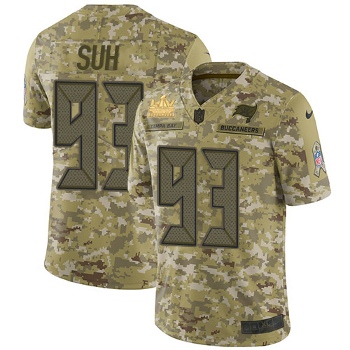 Tampa Bay Buccaneers #93 Ndamukong Suh Camo Youth Super Bowl LV Champions Patch Stitched Limited 2018 Salute To Service Jersey Youth