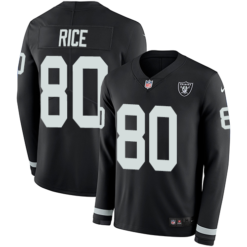 Las Vegas Raiders #80 Jerry Rice Black Team Color Men's Stitched Limited Therma Long Sleeve Jersey Men's
