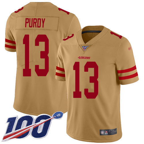 San Francisco 49ers #13 Brock Purdy Gold Men's Stitched Limited Inverted Legend 100th Season Jersey