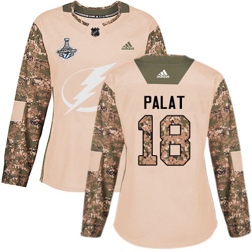 Adidas Tampa Bay Lightning #18 Ondrej Palat Camo Authentic 2017 Veterans Day Women's 2020 Stanley Cup Champions Stitched Jersey Womens
