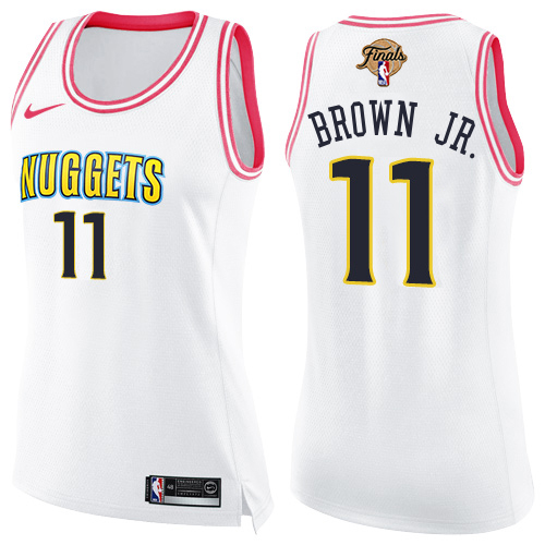 Nuggets #11 Bruce Brown Jr. White/Pink Women's 2023 Finals Patch Swingman Fashion Jersey