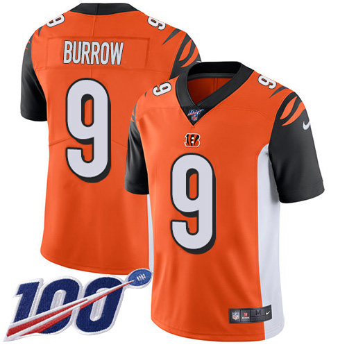 Bengals #9 Joe Burrow Orange Alternate Men's Stitched 100th Season Vapor Untouchable Limited Jersey