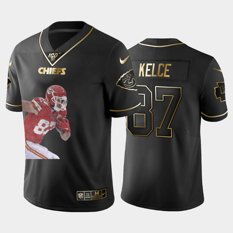 Kansas City Chiefs #87 Travis Kelce Team Hero 5 Vapor Limited 100 Jersey Black Golden