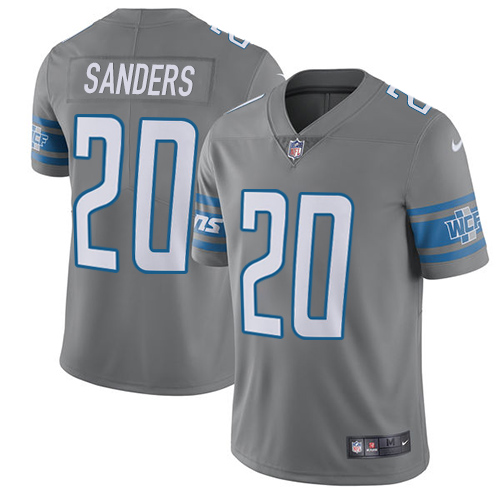 Lions #20 Barry Sanders Gray Youth Stitched Limited Rush Jersey