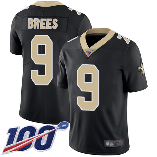 Saints #9 Drew Brees Black Team Color Youth Stitched 100th Season Vapor Limited Jersey