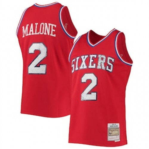Philadelphia 76ers #2 Moses Malone Mitchell & Ness 1996-97 Hardwood Classics 75th Anniversary Diamond Swingman Jersey - Red Mens