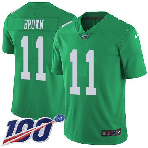 Eagles #11 A.J. Brown Green Youth Stitched Limited Rush 100th Season Jersey