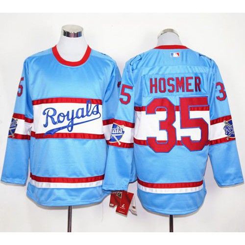 Kansas City Royals #35 Eric Hosmer Light Blue Long Sleeve Stitched Jersey Men's