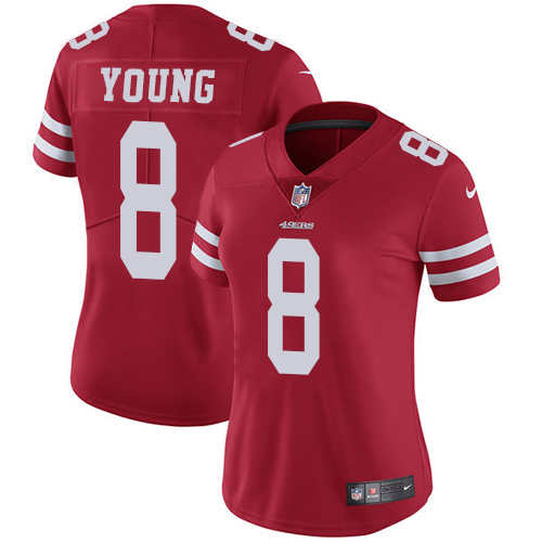 49ers #8 Steve Young Red Team Color Women's Stitched Vapor Untouchable Limited Jersey