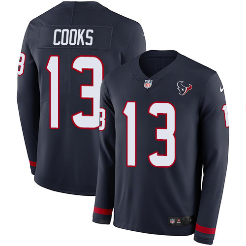 Texans #13 Brandin Cooks Navy Blue Team Color Men's Stitched Limited Therma Long Sleeve Jersey