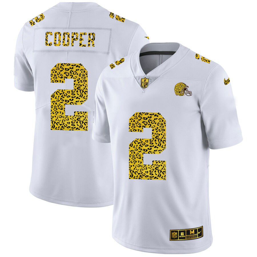 Cleveland Browns #2 Amari Cooper Men's Flocked Leopard Print Vapor Limited Jersey White