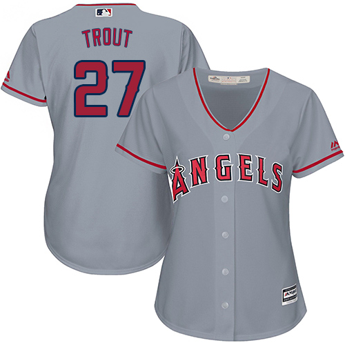 Los Angeles Angels #27 Mike Trout Grey Road Women's Stitched Jersey Womens