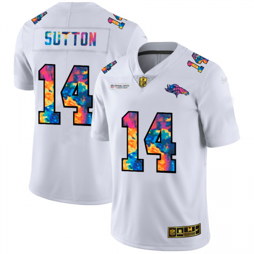 Denver Denver Broncos #14 Courtland Sutton Men's White Multi-Color 2020 Crucial Catch Limited Jersey Men's