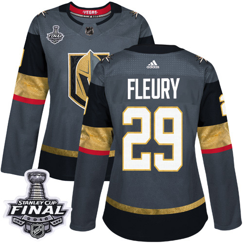 Adidas Golden Vegas Golden Knights #29 Marc-Andre Fleury Grey Home Authentic 2018 Stanley Cup Final Women's Stitched Jersey Womens