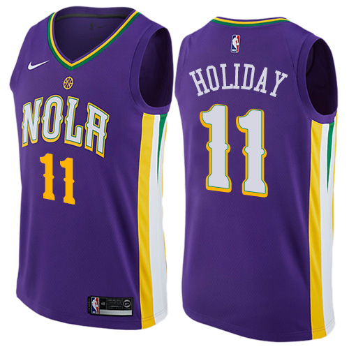 New Orleans Pelicans #11 Jrue Holiday Purple Swingman City Edition Jersey Mens