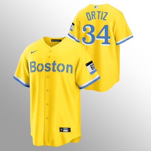 Boston Boston Red Sox #34 David Ortiz Men's 2021 City Connect Gold Fans Version Jersey Men's