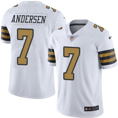 New Orleans Saints #7 Morten Andersen White Men's Stitched Limited Rush Jersey Men's