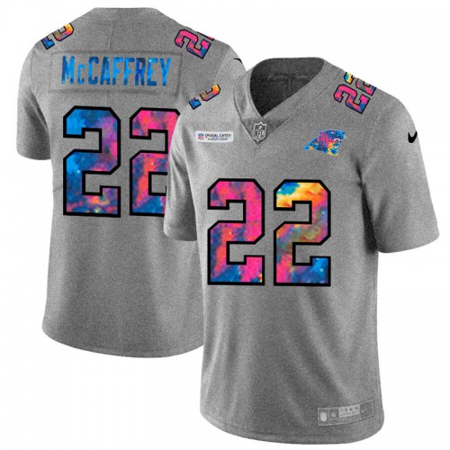 Carolina Carolina Panthers #22 Christian McCaffrey Men's Multi-Color 2020 Crucial Catch Jersey Greyheather Men's