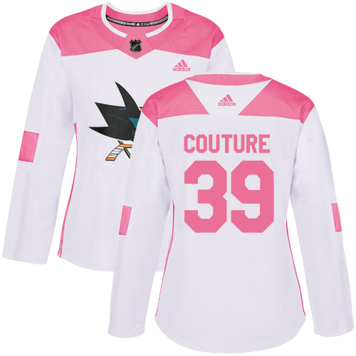 Adidas San Jose Sharks #39 Logan Couture White/Pink Authentic Fashion Women's Stitched Jersey Womens