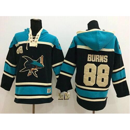 San Jose Sharks #88 Brent Burns Black Sawyer Hooded Sweatshirt Stitched Jersey Men's