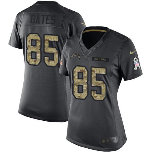 Los Angeles Chargers #85 Antonio Gates Black Women's Stitched Limited 2016 Salute to Service Jersey Womens