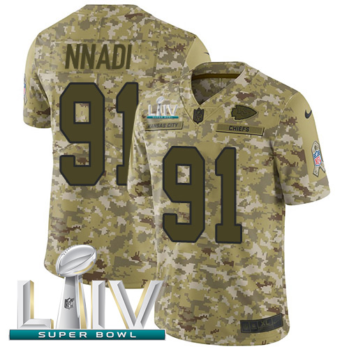 Kansas City Chiefs #91 Derrick Nnadi Camo Super Bowl LIV 2020 Men's Stitched Limited 2018 Salute To Service Jersey Men's