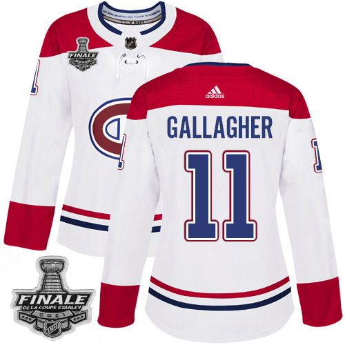 Adidas Montreal Canadiens #11 Brendan Gallagher White Road Authentic Women's 2021 Stanley Cup Final Patch Jersey Womens