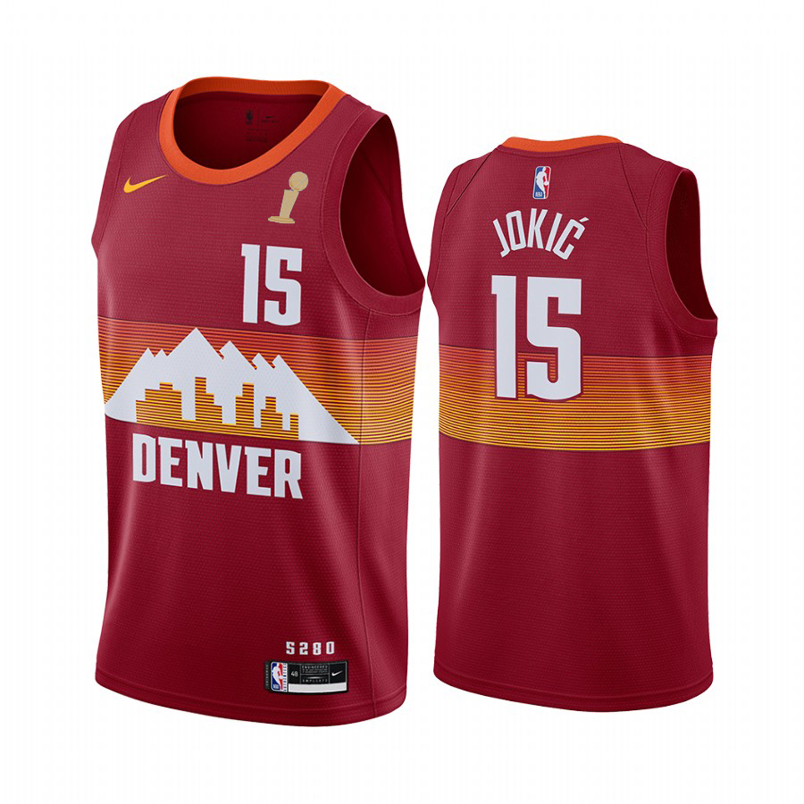 Nuggets #15 Nikola Jokic Red Swingman 2023 Finals Champions City Edition Jersey