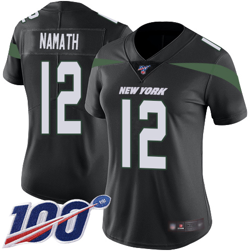 Jets #12 Joe Namath Black Alternate Women's Stitched 100th Season Vapor Limited Jersey