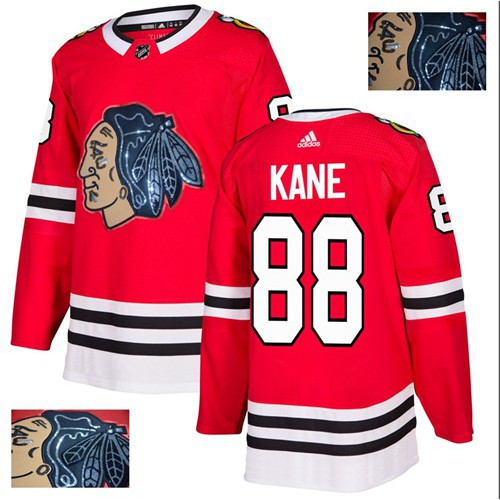 Adidas Chicago Blackhawks #88 Patrick Kane Red Home Authentic Fashion Gold Stitched Jersey Men's