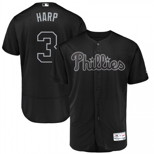 Philadelphia Philadelphia Phillies #3 Bryce Harper Harp Majestic 2019 Players' Weekend Flex Base Authentic Player Jersey Black Men's