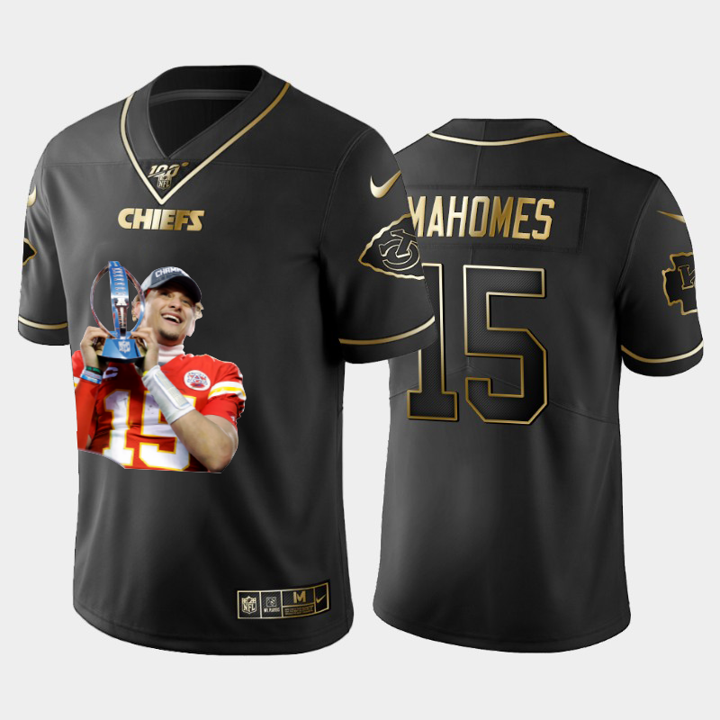 Kansas City Chiefs #15 Patrick Mahomes Team Hero Vapor Limited 100 Jersey Black Golden