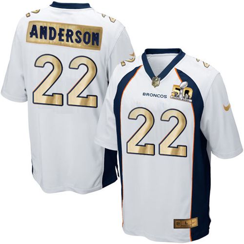 Denver Broncos #22 C.J. Anderson White Men's Stitched Game Super Bowl 50 Collection Jersey Men's