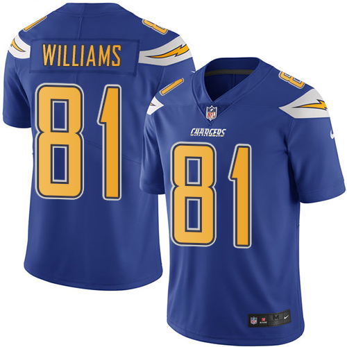 Los Angeles Chargers #81 Mike Williams Electric Blue Men's Stitched Limited Rush Jersey Men's