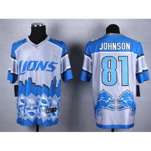 Detroit Lions #81 Calvin Johnson Blue Men's Stitched Elite Noble Fashion Jersey Men's