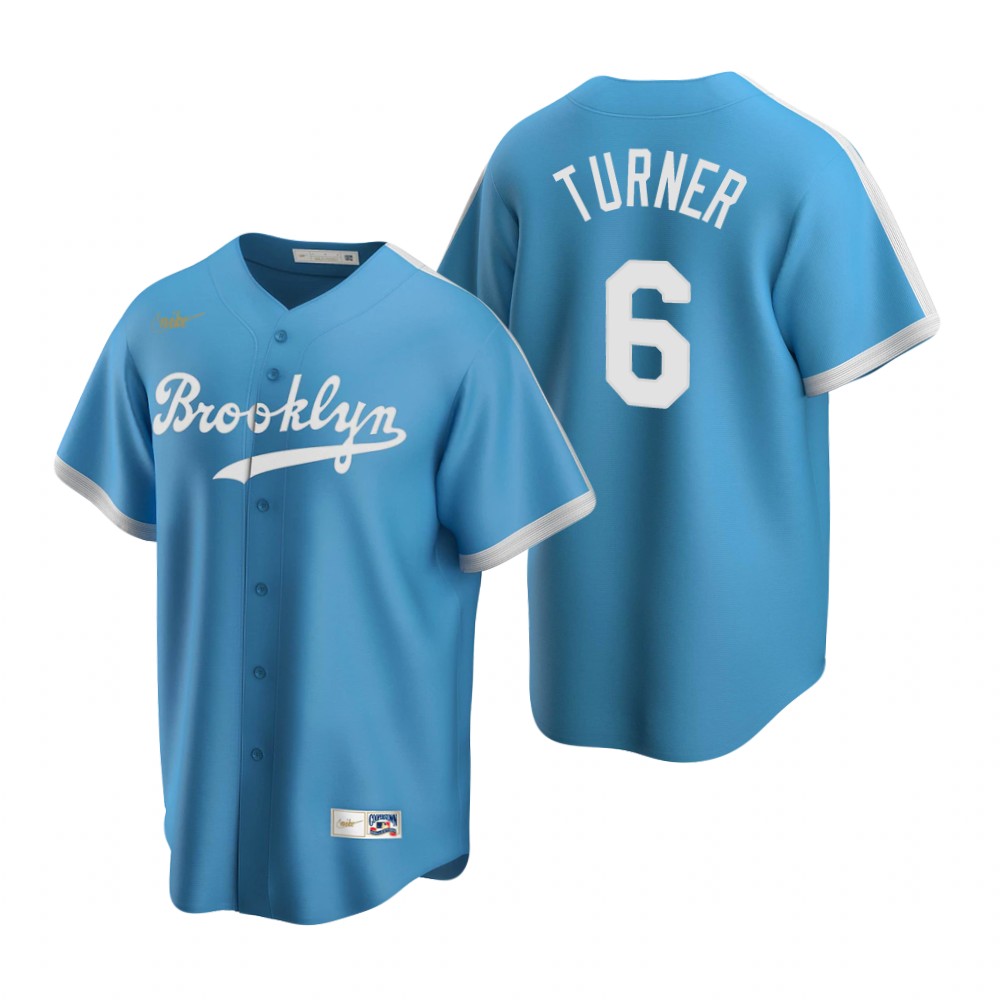 Los Angeles Dodgers #6 Trea Turner Light Blue Alternate Cooperstown Collection Jersey