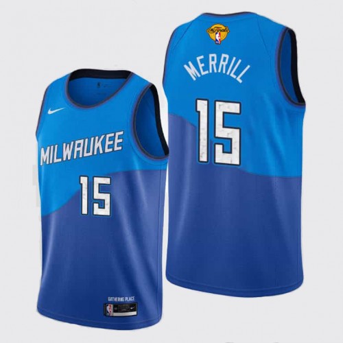 Milwaukee Bucks #15 Sam Merrill Youth 2021 Finals Bound City Edition Jersey Blue Youth